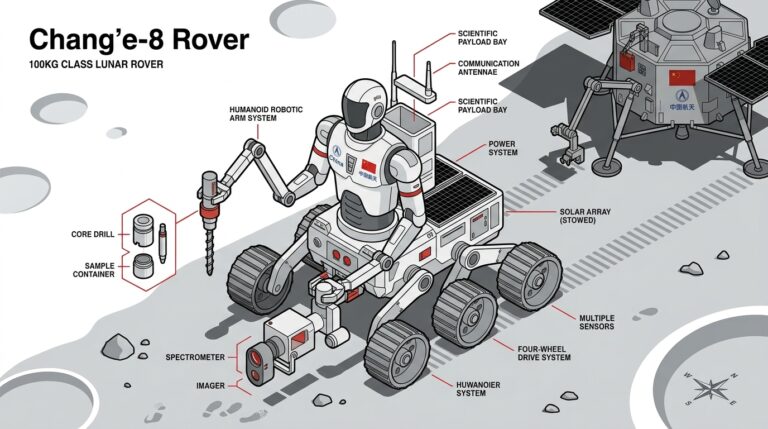 Robot lunaire 100 kg HKUST quatre roues bras articules pole sud lunaire Chang e 8