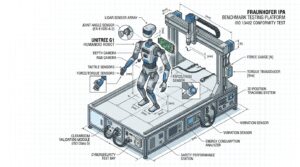 Unitree G1 testé sur le banc d'essai Fraunhofer IPA avec capteurs de force et modules ISO standardisés