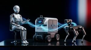 Plusieurs robots de service de marques différentes connectés par un logiciel d'orchestration Korben for People
