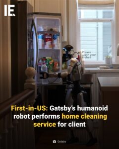 Robot humanoide Unitree G1 utilise par Gatsby pour nettoyer une cuisine San Francisco premier menage residentiel humanoide USA