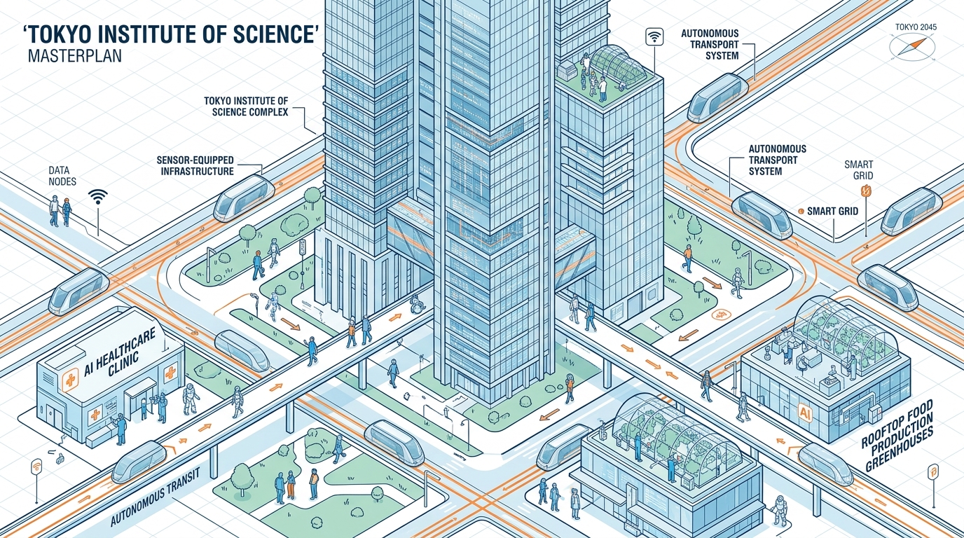 Vue isométrique du futur quartier de l'Institute of Science Tokyo dédié aux humanoïdes