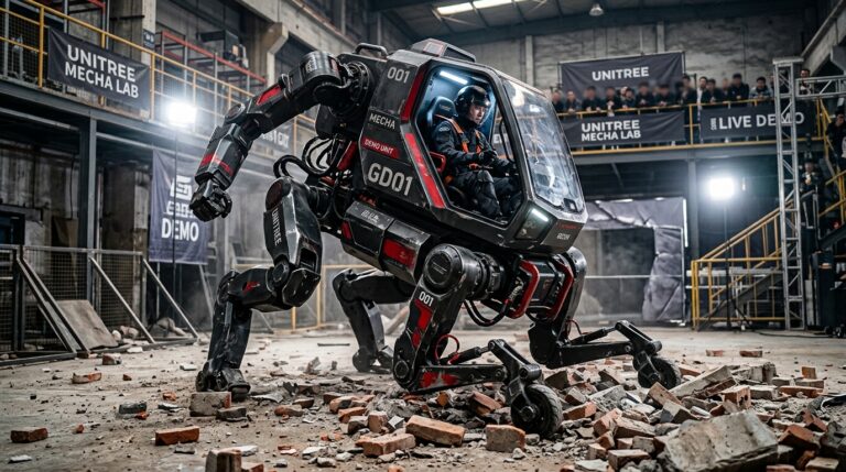 Unitree dévoile le GD01, un mecha rideable de 500 kg qui passe de deux à quatre pattes et démarre à 574 000 dollars