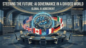 Illustration de la gouvernance mondiale de l IA avec drapeaux du G7
