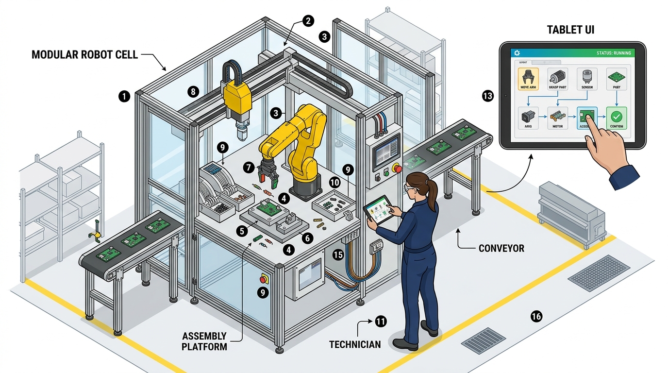 Cellule robotisee Intelligence Cell d'Intrinsic sur une chaine de montage electronique