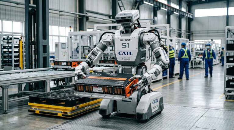 CATL met son robot humanoïde Galbot S1 au travail dans son usine de batteries, alimenté par ses propres cellules