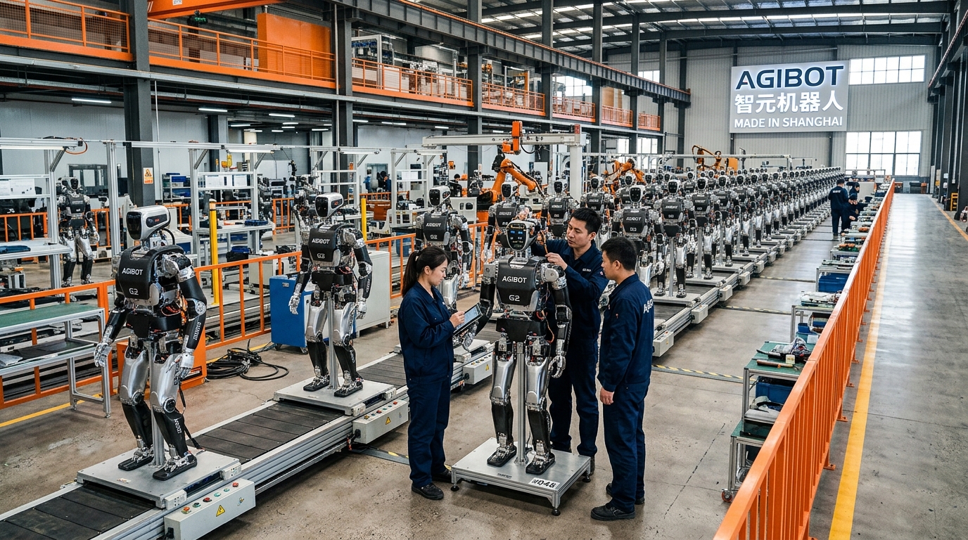 Ligne de production de robots humanoides AgiBot G2 en usine