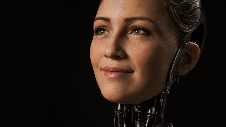 Robot humanoïde AheadForm Origin F1 au visage ultra-réaliste
