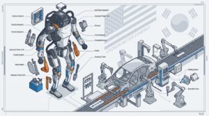 Robot humanoide Atlas de Boston Dynamics sur une chaine Hyundai