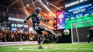 Au MWC Shanghai 2026, des robots humanoïdes s’affrontent au tir au but
