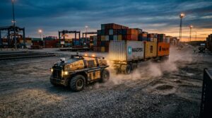 Robot autonome Burro Grande 44 remorquant une charge en exterieur