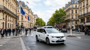 Robotaxi autonome circulant dans une rue europeenne