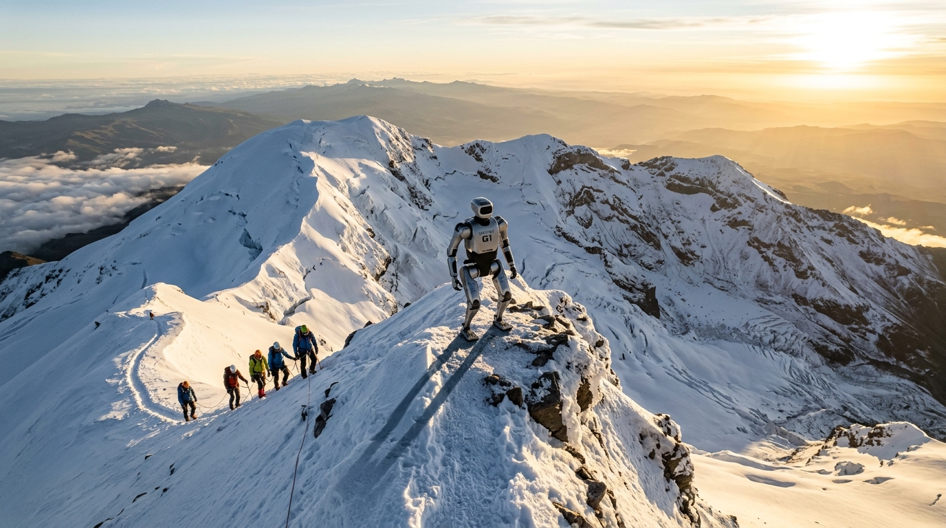 Robot humanoide Unitree G1 au sommet enneige du Chimborazo