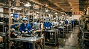 Robots humanoides chinois travaillant en usine