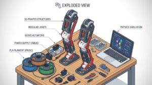 Jambes humanoides imprimees en 3D du LeRobot Humanoid de Hugging Face