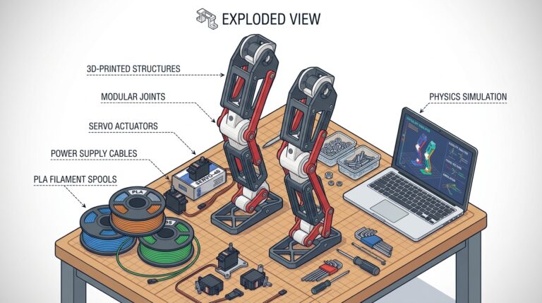 Jambes humanoides imprimees en 3D du LeRobot Humanoid de Hugging Face