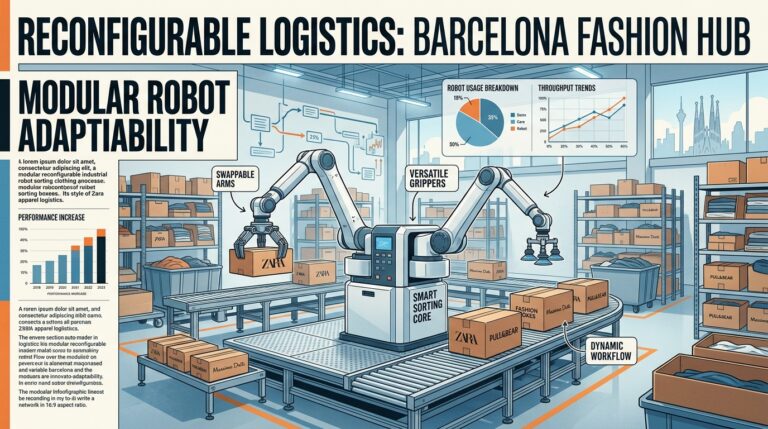 Robot industriel modulaire Theker manipulant des colis dans un entrepot a Barcelone