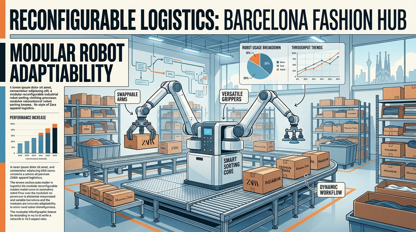 Robot industriel modulaire Theker manipulant des colis dans un entrepôt à Barcelone