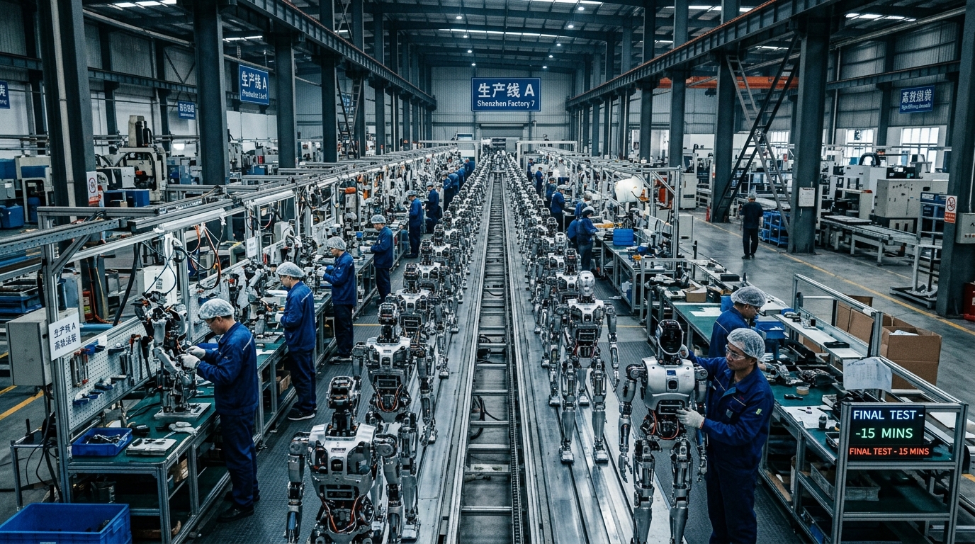 Chaîne de production d'humanoïdes EngineAI dans une usine de Shenzhen