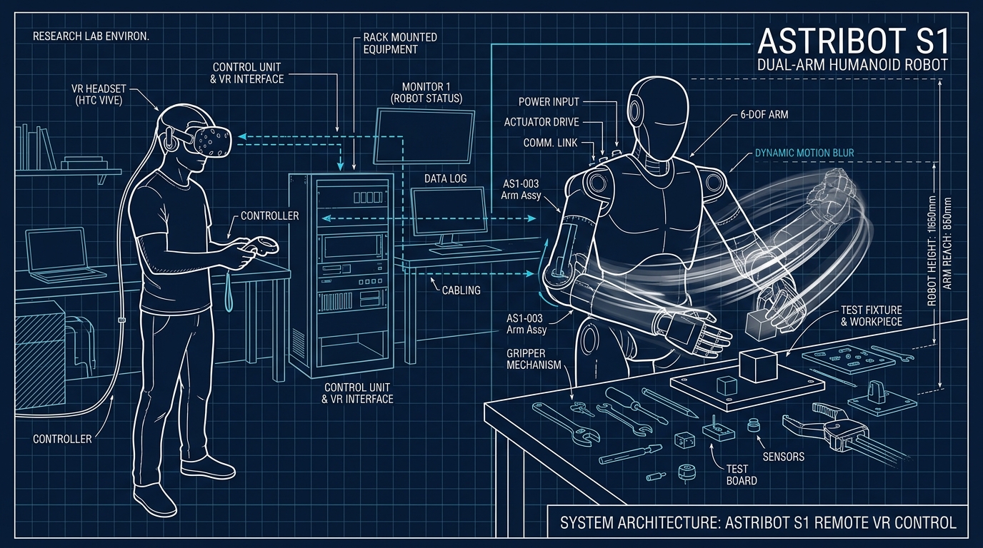 Robot humanoïde Astribot S1 contrôlé à distance par un opérateur en réalité virtuelle