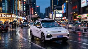 Robotaxi autonome XPeng sans LiDAR dans une rue chinoise