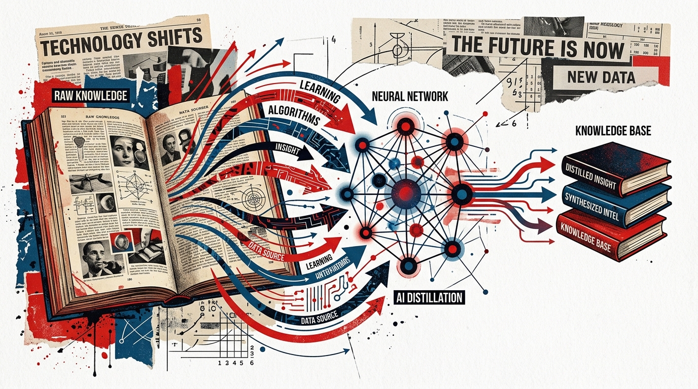 Illustration editoriale du debat sur la distillation dans l IA