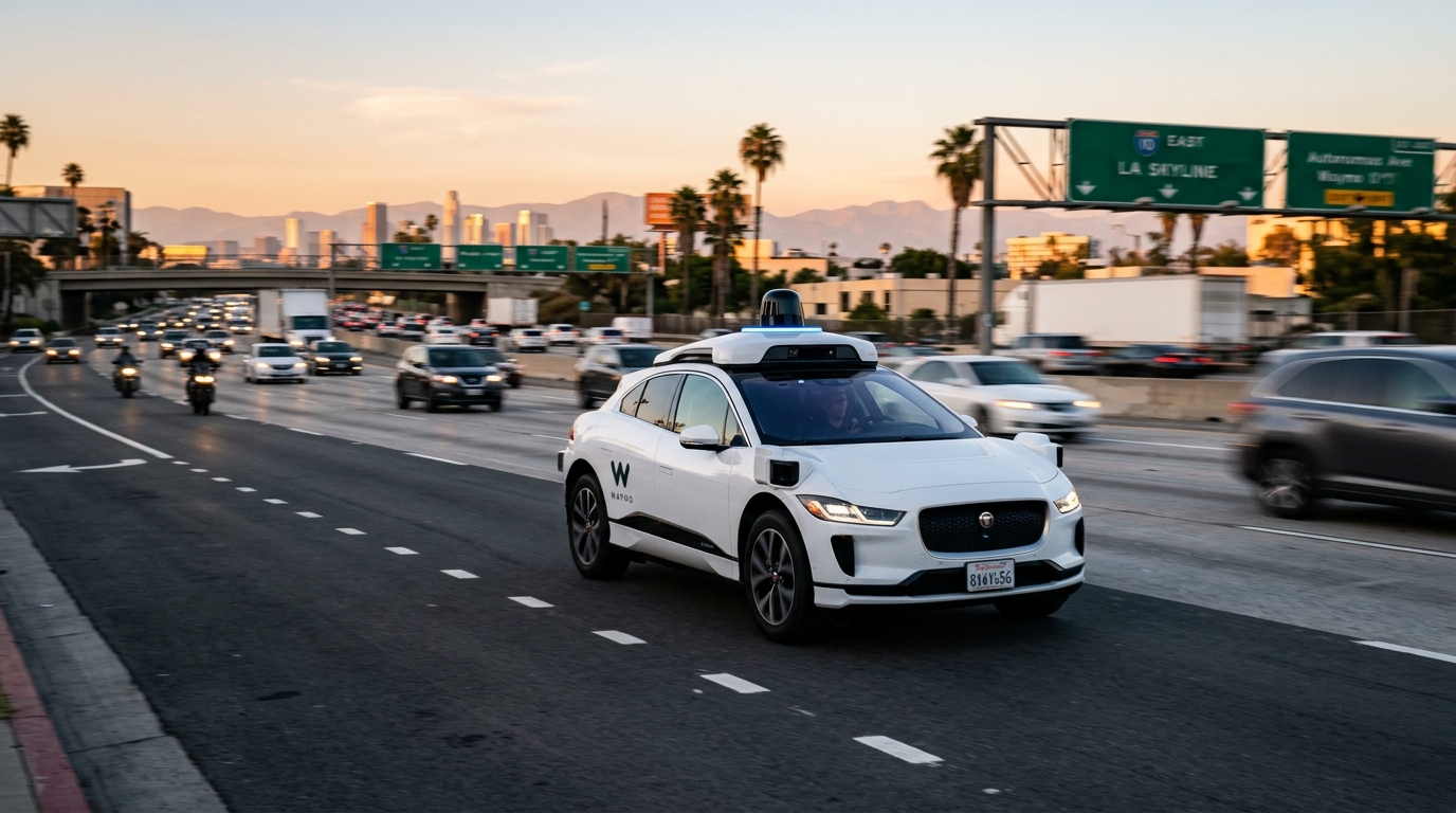 Waymo robotaxi autonome sur une autoroute américaine - Illustration RoboActu