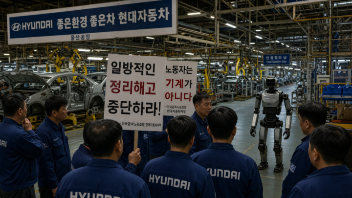 Ouvriers Hyundai en greve contre les robots Atlas Boston Dynamics dans lusine dUlsan