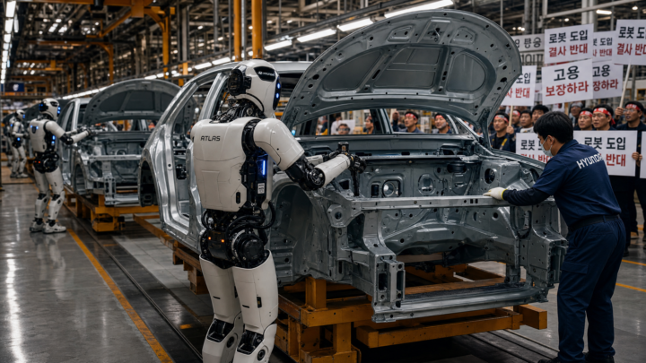 Robots Atlas humanoïdes sur la chaîne de montage Hyundai à Ulsan, Corée du Sud