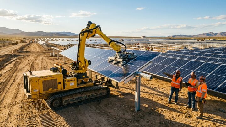 Robot autonome Gritt installant des panneaux solaires sur un chantier
