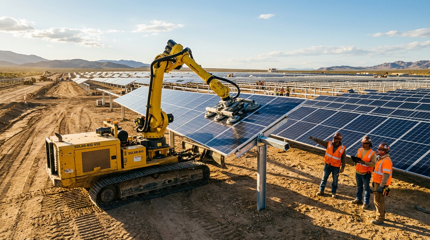 Robot autonome Gritt installant des panneaux solaires sur un chantier