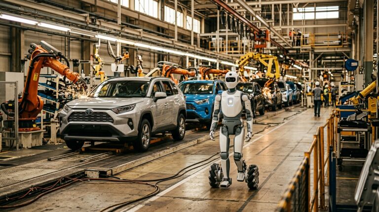 Robot humanoïde à roues Walden Robotics en usine - Toyota spin-off
