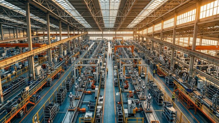 Vue aérienne d une usine de robots humanoïdes chinois - IPO AgiBot Hong Kong - Illustration RoboActu