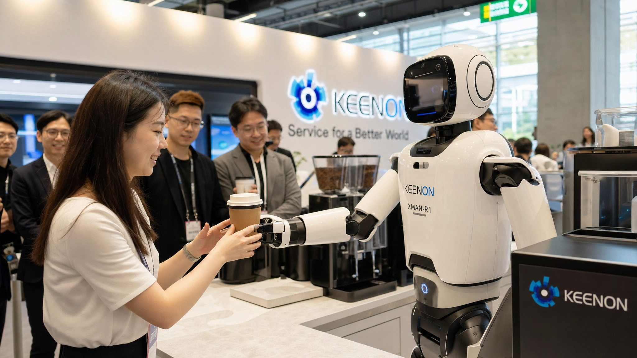 KEENON XMAN-R1 robot humanoide servant un cafe en autonomie au LEAP East 2026 Hong Kong