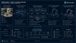 Schéma SimFoundry pipeline vidéo réelle vers simulation vers déploiement robot réel NVIDIA Fei-Fei Li