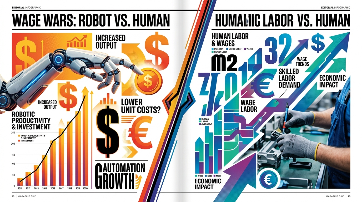 Infographie comparaison cout robot humanoide 1 dollar heure vs salaire humain 17 dollars marche emploi Europe