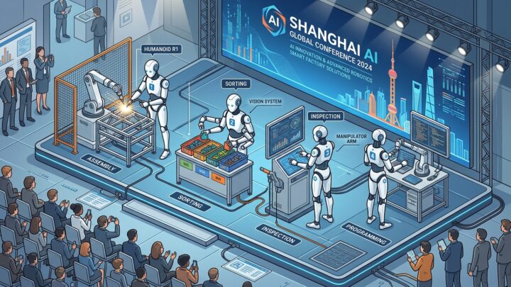 Quatre robots humanoïdes MATRIX-3 de Matrix Robotics au WAIC 2026 a Shanghai