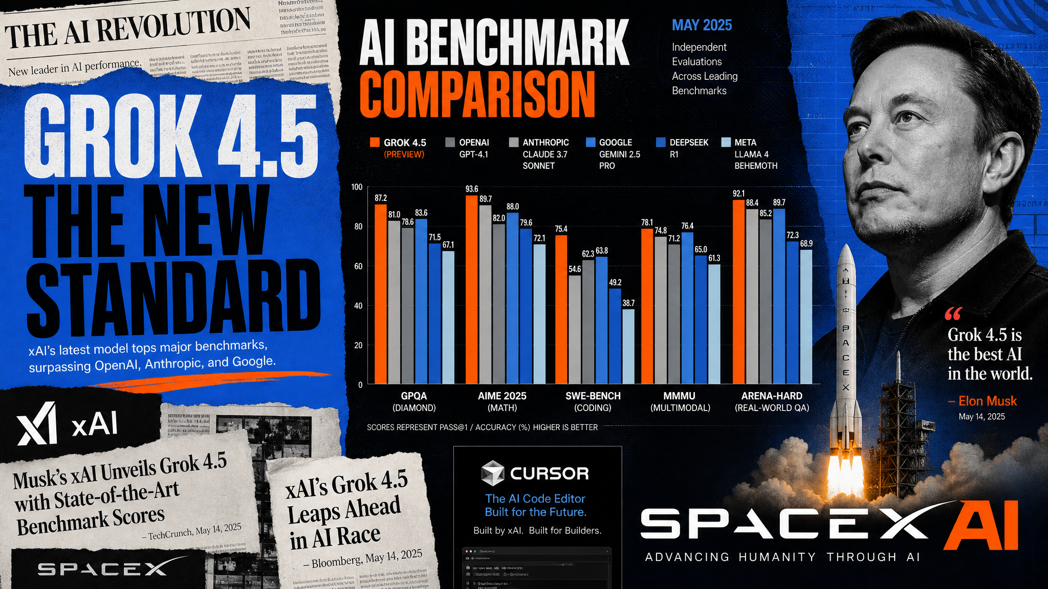 Visualisation des benchmarks de Grok 4.5 de SpaceXAI face a Claude Opus et GPT 5.6