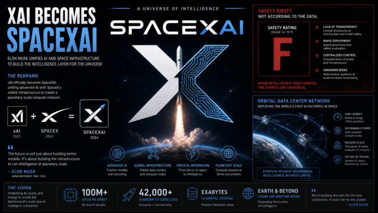 SpaceXAI est officiel : la fusion xAI-SpaceX se concrétise, mais le nouvel empire d’Elon Musk décroche un F en sécurité IA