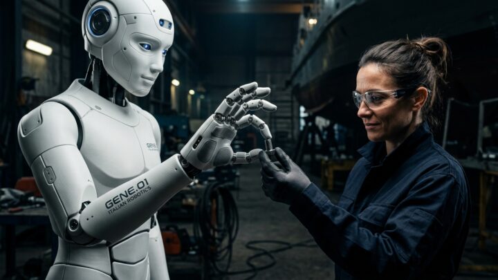 Gene.01, robot humanoïde de Generative Bionics avec peau tactile multisensorielle