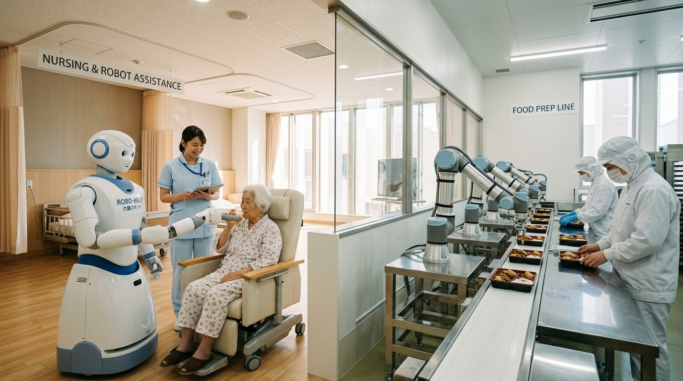 Robots humanoides de soins medicaux dans un hopital japonais, strategie robotique nationale a horizon 2040