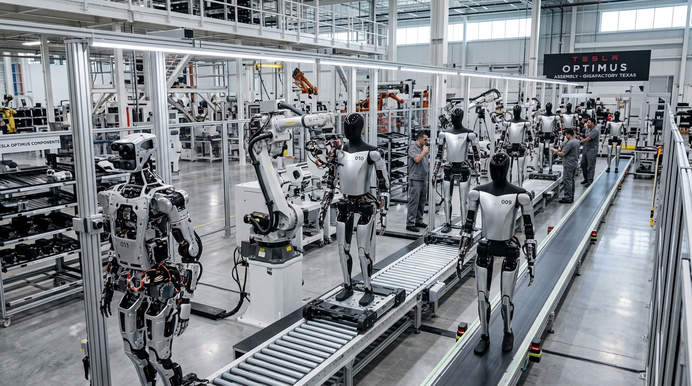 Robots humanoides Tesla Optimus sur la ligne de production de lusine de Fremont