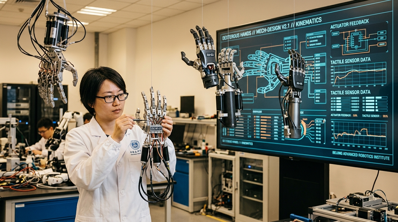 Mains robotiques dextres chinoises en cours de test dans un laboratoire de Pekin