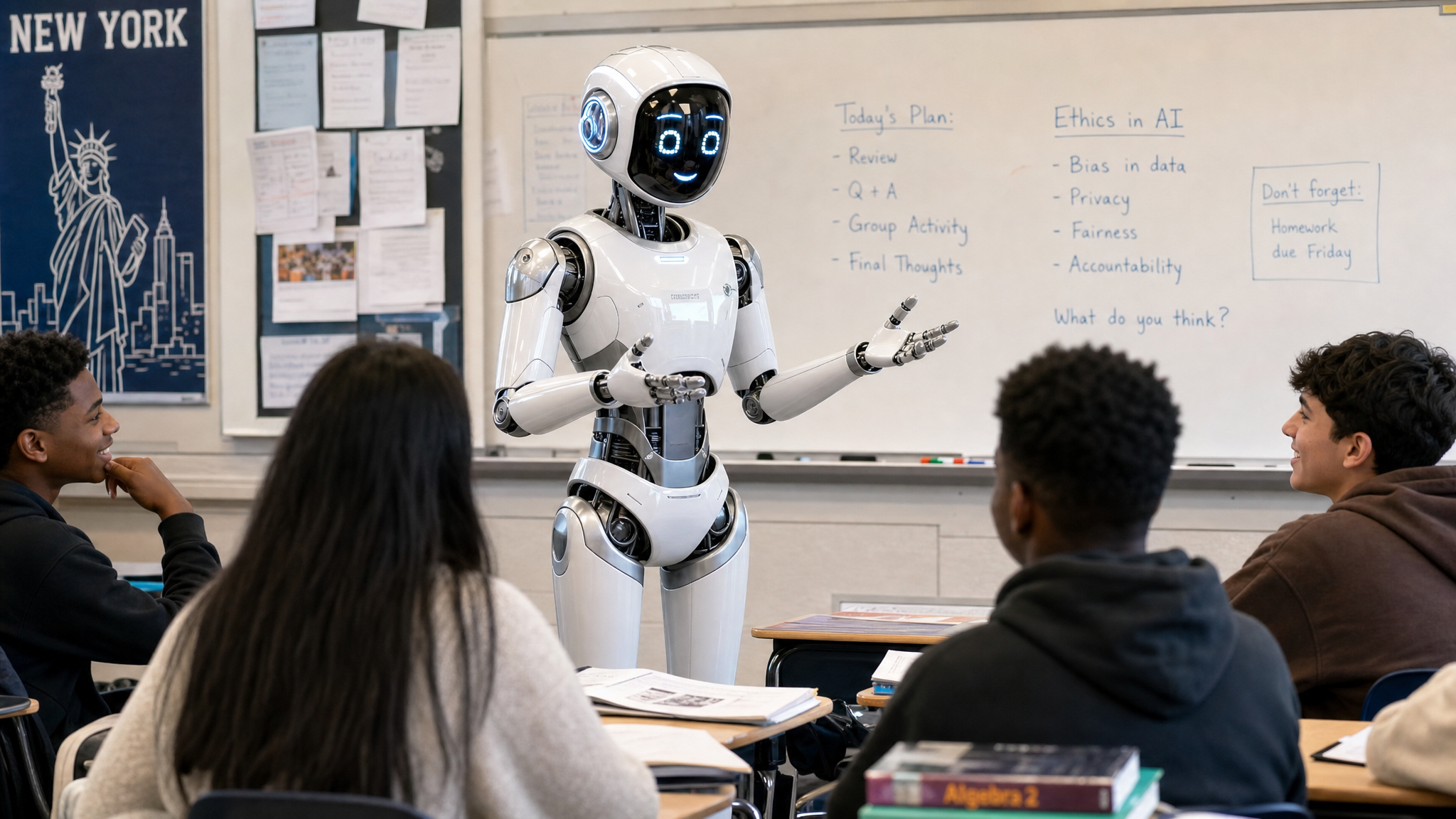 Robot humanoide Realbotix dans une salle de classe a New York