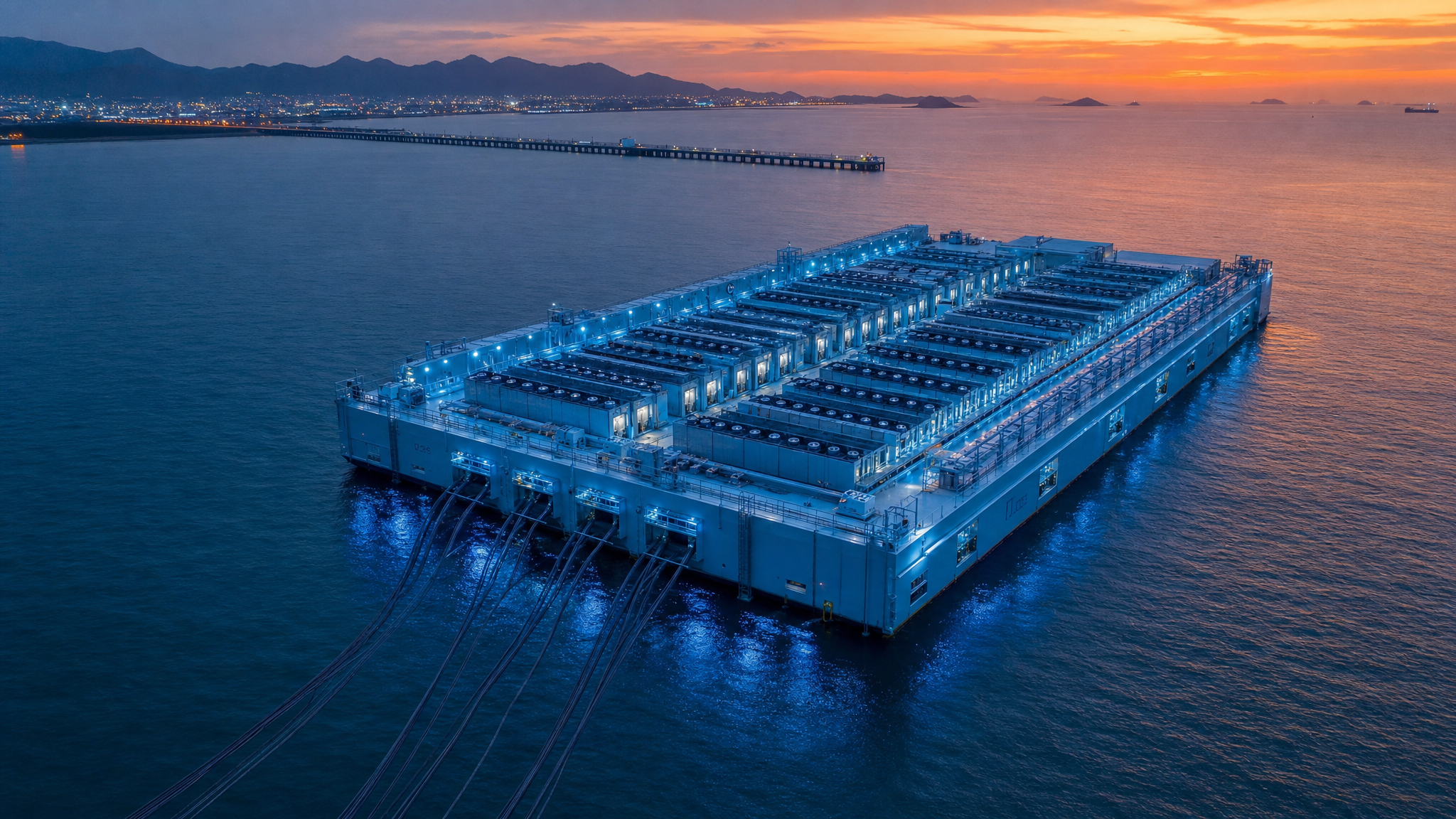 Plateforme offshore datacenter flottant en mer Asie pour serveurs IA