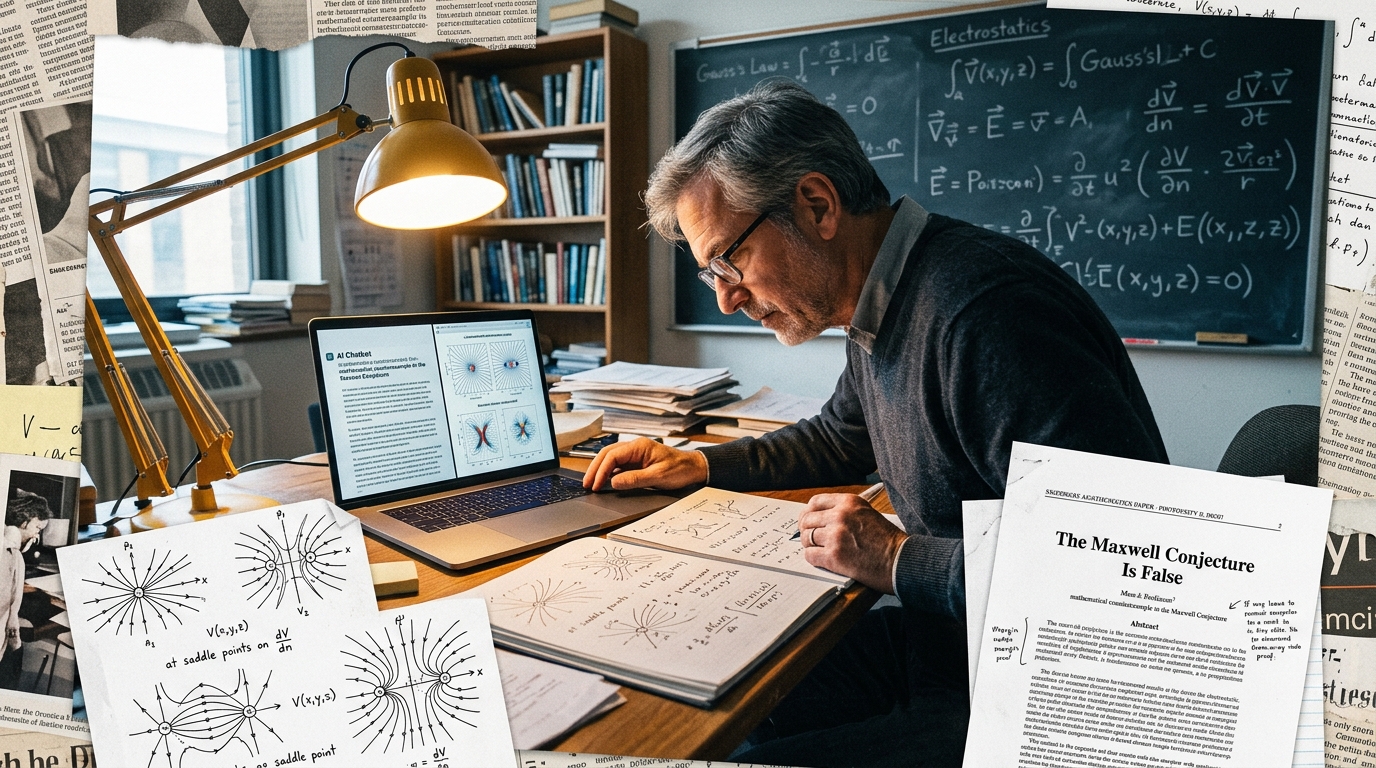 Mathématicien et GPT-5.6 Sol collaborent pour invalider la conjecture de Maxwell, schéma de charges électrostatiques