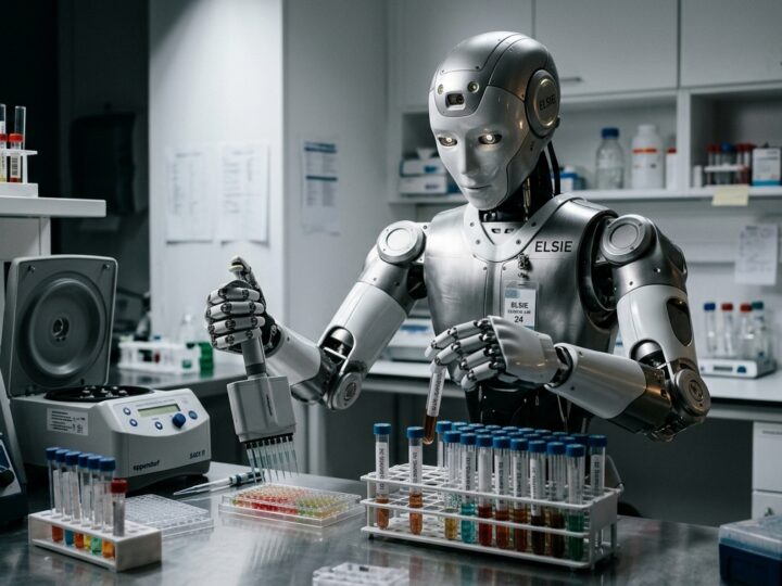 Elsie robot humanoide Tactus AI en laboratoire clinique
