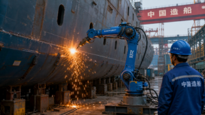 Robot soudeur IA Xiaoyubot dans un chantier naval en Chine
