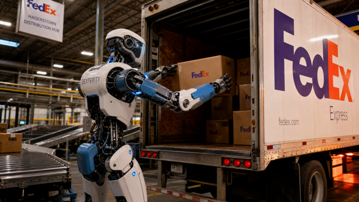 Robot Mech de Dexterity charge une remorque au hub FedEx de Hagerstown