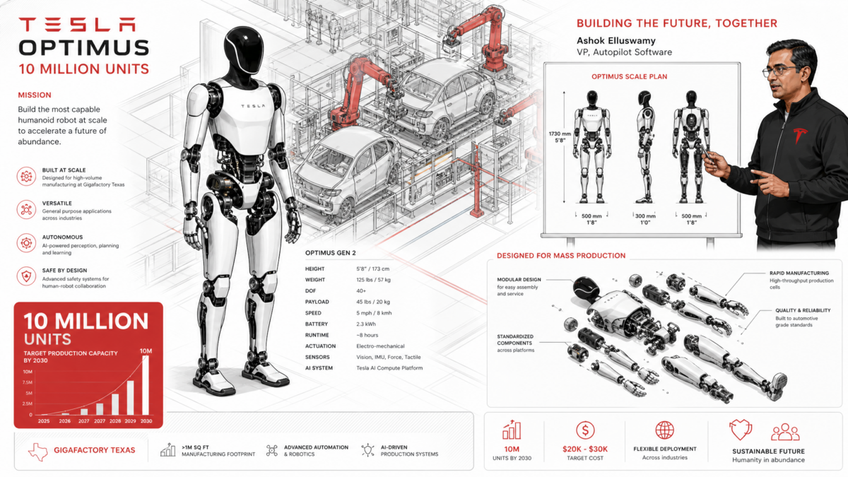 Tesla Optimus humanoide sur la ligne de production Gigafactory Texas visant 10 millions de robots par an