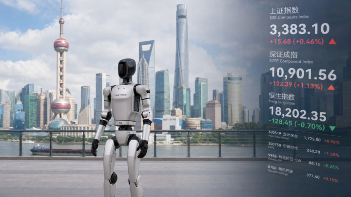 Robot humanoide Unitree G1 avec arriere-plan financier chinois